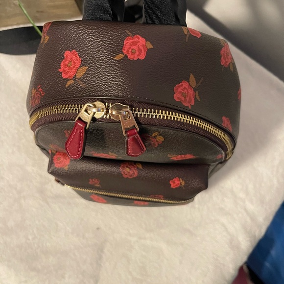 Coach Dark Brown Backpack with Red Floral Pattern no stains, no wear, almost new - Picture 4 of 16